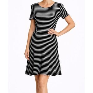 MADEWELL Striped Fit Flare Dress Black White Casual Short Sleeve M